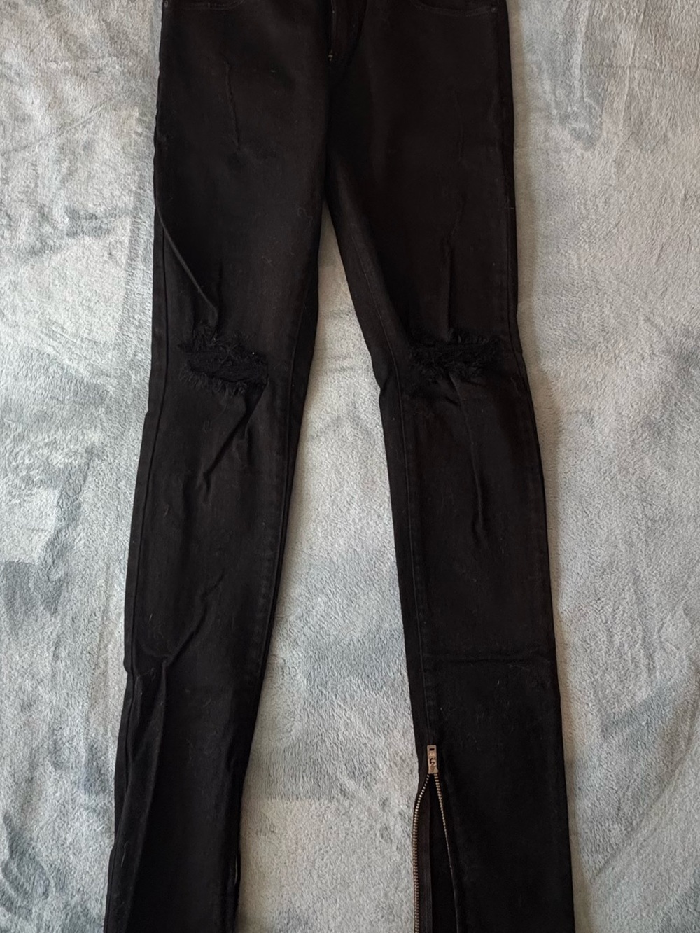 ORO Los Angeles Mens 32 Black Distressed Ankle Zip Skinny Jeans Moto Made in LA